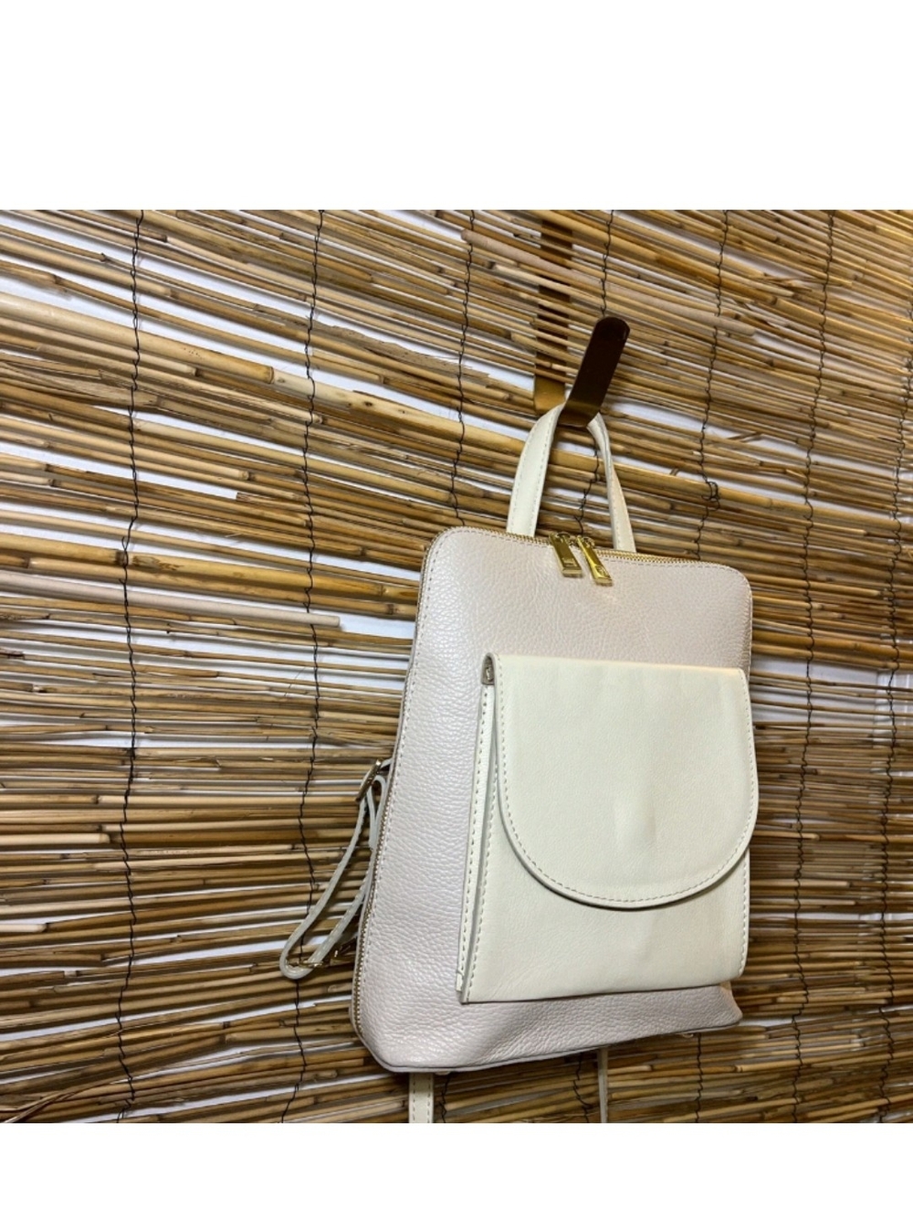 Cream Leather Crossbody Backpack - Minimal Women's Bag